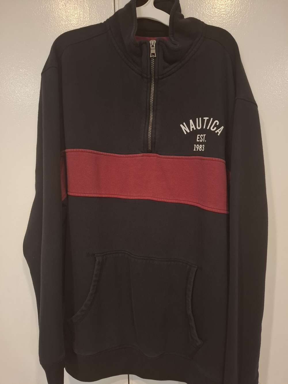 Nautica Men’s Navy Zip-Up Pullover with Red Chest Stripe